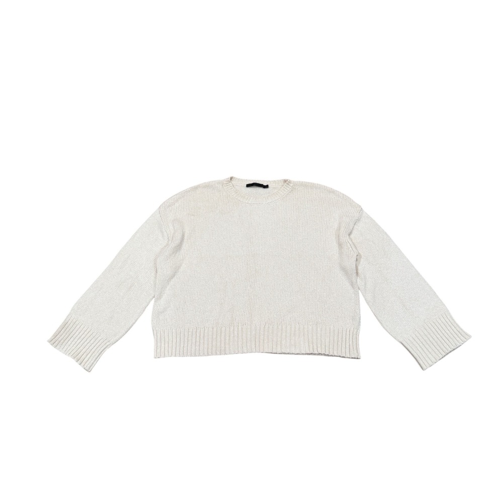 Jenni Kayne Cameron Crewneck Sweater Cream Merino Wool Cotton Chainette L Large